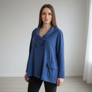 Habitat Blue Asymmetrical Button Front Top with Wide Collar Size XL Cotton